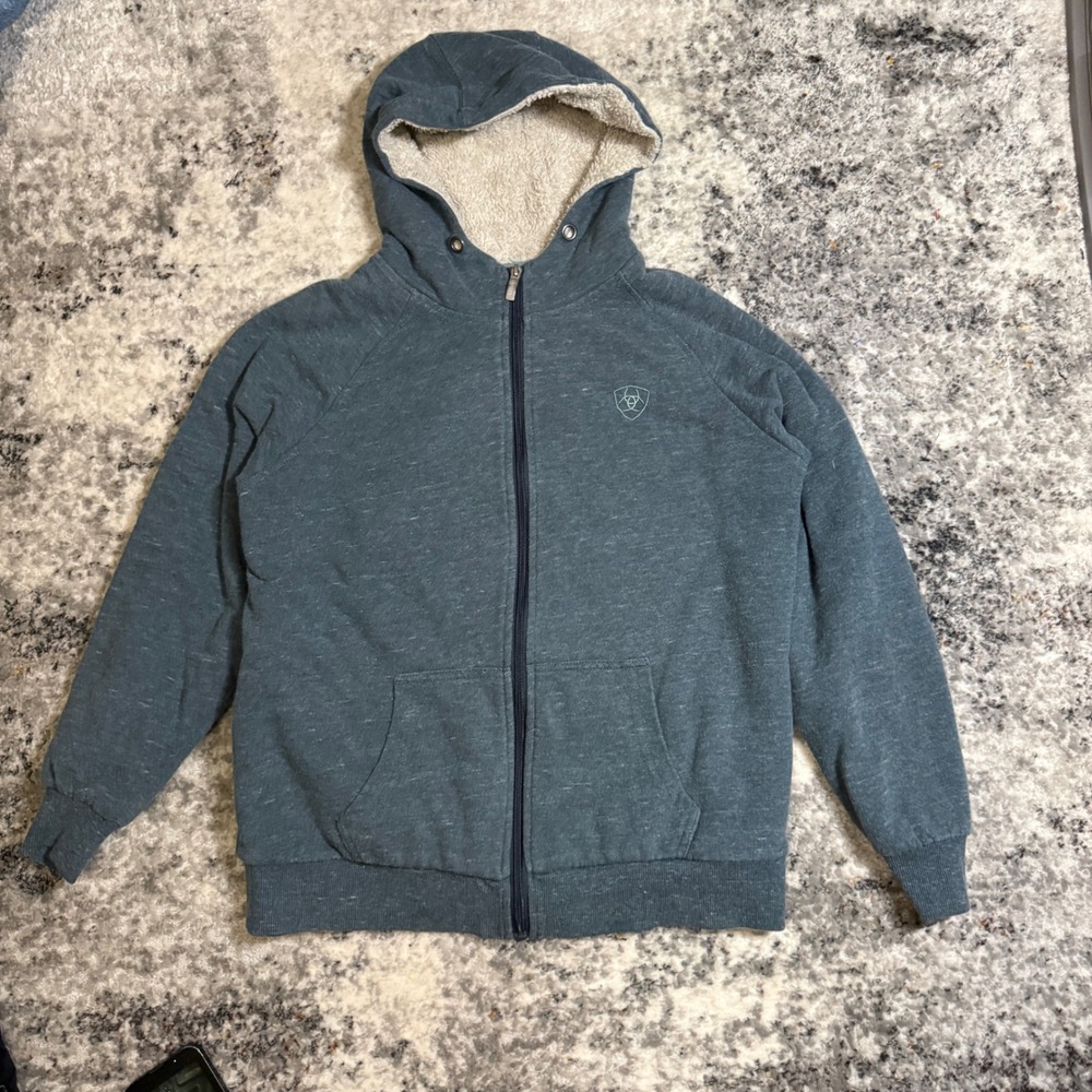 Ariat Real Men Blue Sherpa Lined Full Zip Hoodie Jacket Warm Comfort Size S‎